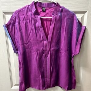 SHEIN Purple Cap Sleeve Blouse with Mandarin Collar